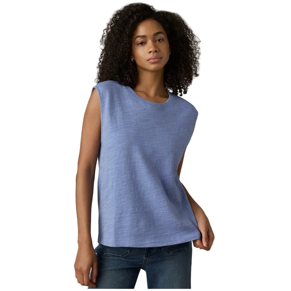 Faherty Sunwashed Organic Cotton Muscle Tee Blue Sleeveless Top Small